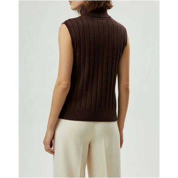 LILYSILK Turtleneck Sleeveless Cashmere Vest, Fruitwood, Small - Picture 2 of 10